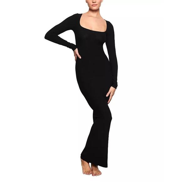 SKIMS Soft Lounge Long Sleeve Dress Onyx - L - Picture 1 of 4